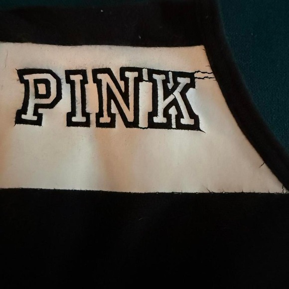 PINK Victoria's Secret Black‎ White Striped Logo Bralette – Size Large - Picture 3 of 7